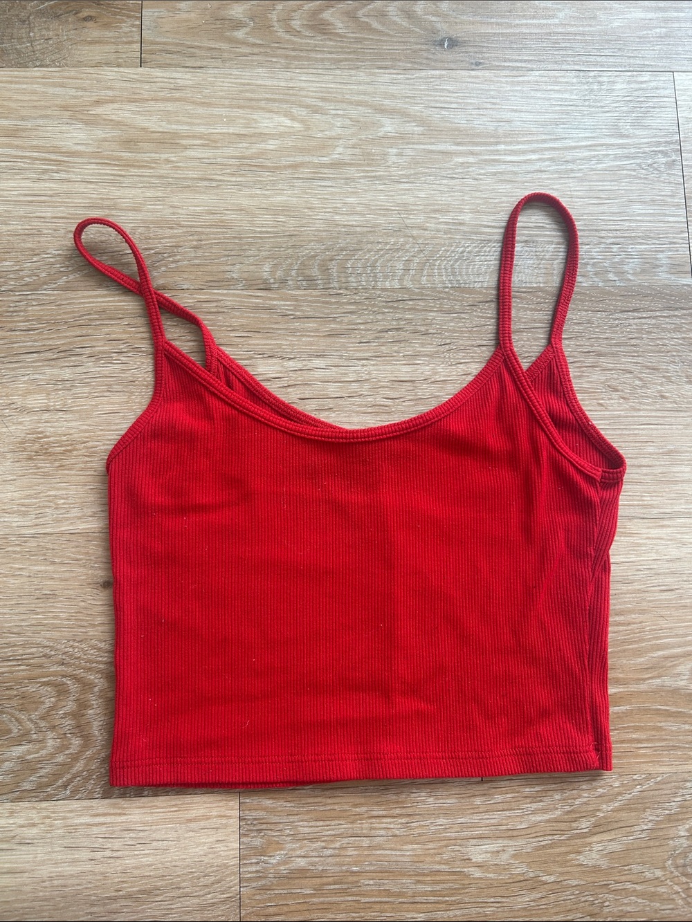 Brandy Melville Red Ribbed Spaghetti-Strap Crop Top